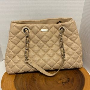 Kate Spade Large Quilted Oatmeal Neutral Leather Tote